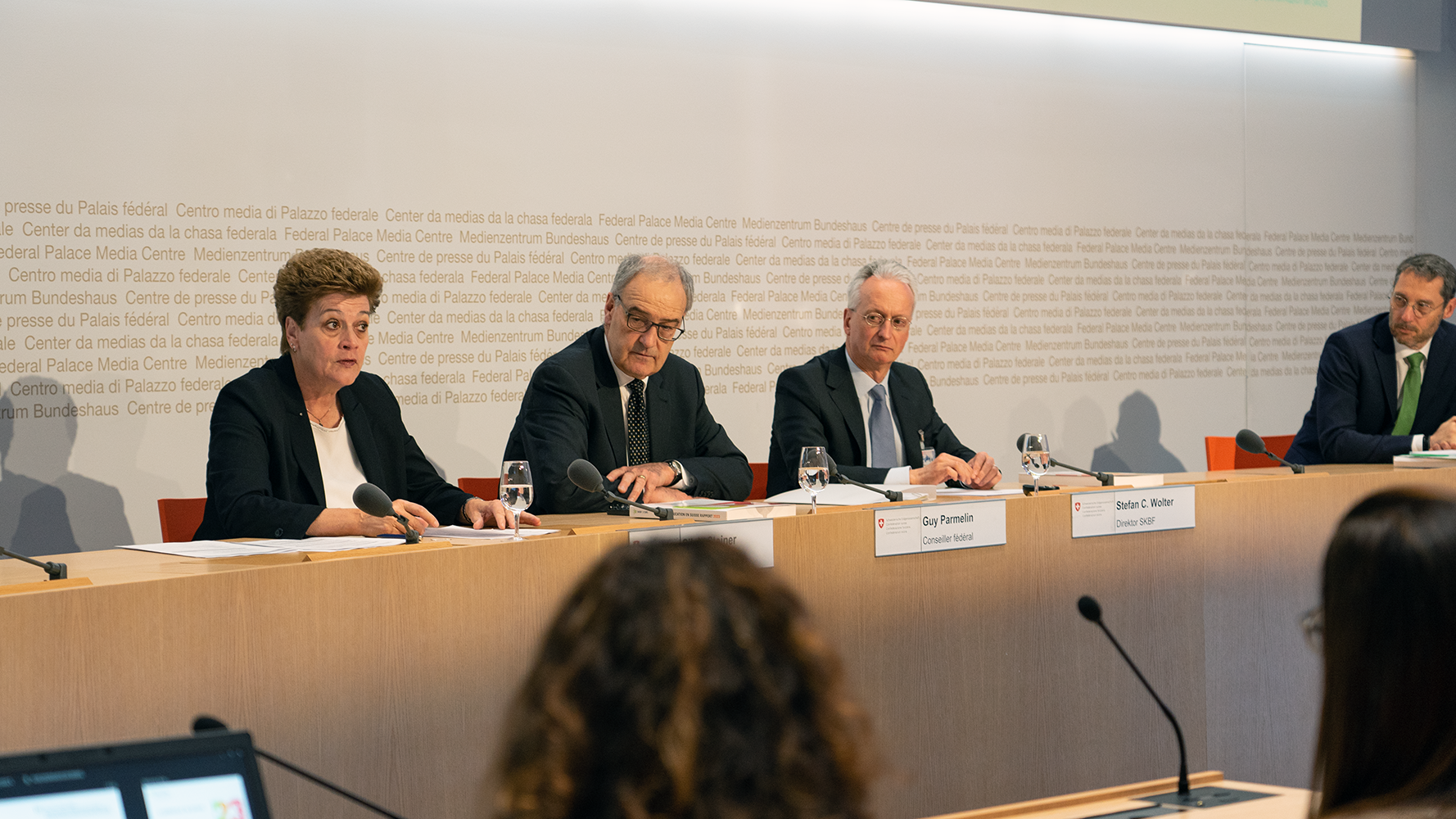 La conférence de presse donne la parole à Silvia Steiner, Guy Parmelin et Stefan Wolter